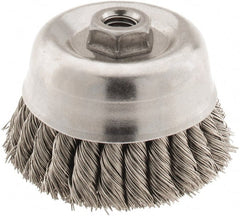 Osborn - 4" Diam, 5/8-11 Threaded Arbor, Stainless Steel Fill Cup Brush - 0.02 Wire Diam, 1-1/4" Trim Length, 6,000 Max RPM - Exact Tooling
