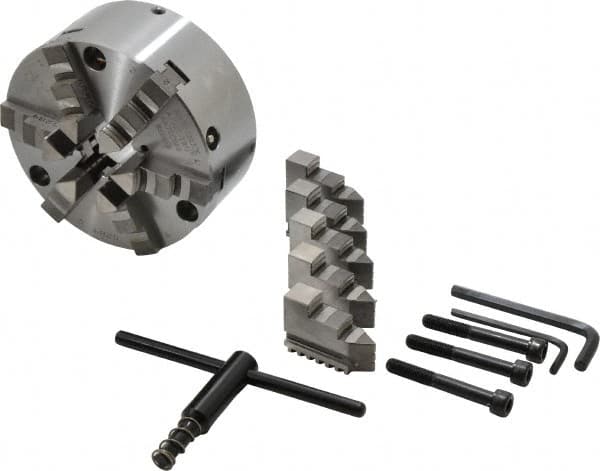 Buck Chuck Company - 6 Jaws, 6" Diam, Self Centering Manual Lathe Chuck - Front Mount, Adjustable, 3,450 Max RPM, 1.78" Through Hole Diam, Forged Steel - Exact Tooling