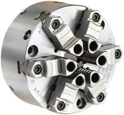 Buck Chuck Company - 6 Jaws, 10" Diam, Self Centering Manual Lathe Chuck - Front Mount, Adjustable, Reversible, 2,250 Max RPM, 3.23" Through Hole Diam, Forged Steel - Exact Tooling