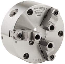 Buck Chuck Company - 3 Jaws, 8" Diam, Self Centering Manual Lathe Chuck - Front Mount, Adjustable, Reversible, 4,000 Max RPM, 2.37" Through Hole Diam, Forged Steel - Exact Tooling