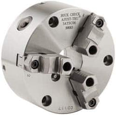 Buck Chuck Company - 3 Jaws, 8" Diam, Self Centering Manual Lathe Chuck - Front Mount, Adjustable, Reversible, 4,000 Max RPM, 2.37" Through Hole Diam, Forged Steel - Exact Tooling