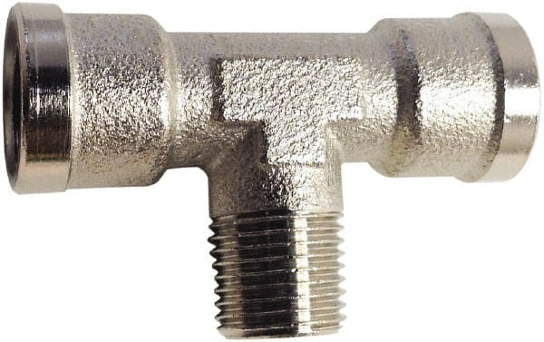 Legris - 1/4 Male Thread x 1/4 Female Thread, Nickel Plated Brass Industrial Pipe Male Branch Tee - MBSPT x FBSPP, 870 psi - Exact Tooling