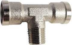 Legris - 3/8 Male Thread x 3/8 Female Thread, Nickel Plated Brass Industrial Pipe Male Branch Tee - MBSPT x FBSPP, 870 psi - Exact Tooling