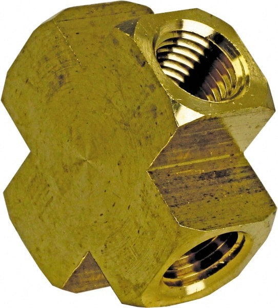 Cerro - 1/2 Female Thread, Brass Industrial Pipe Female Cross - FNPT, 1,200 psi - Exact Tooling