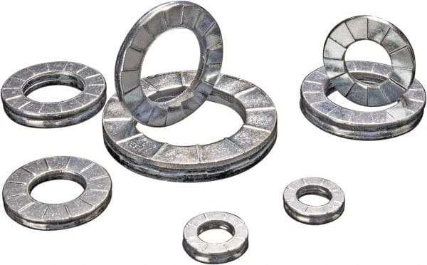 DISC-LOCK - 1/4", 0.495" OD, Zinc Flake, Steel Wedge Lock Washer - Grade 1010 Carbon Steel, 0.257 to 0.267" ID - Exact Tooling