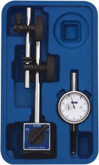 Fowler - 0.001" Graduation, 1" Max Meas, 0-100 Dial Reading, Dial Indicator & Base Kit - 2.3" Base Length x 2" Base Width x 1.8" Base Height, 2-1/4" Dial Diam - Exact Tooling