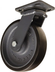 Hamilton - 8" Diam x 2" Wide x 9-1/2" OAH Top Plate Mount Swivel Caster - Polyurethane Mold onto Cast Iron Center, 1,950 Lb Capacity, Sealed Precision Ball Bearing, 4 x 5" Plate - Exact Tooling