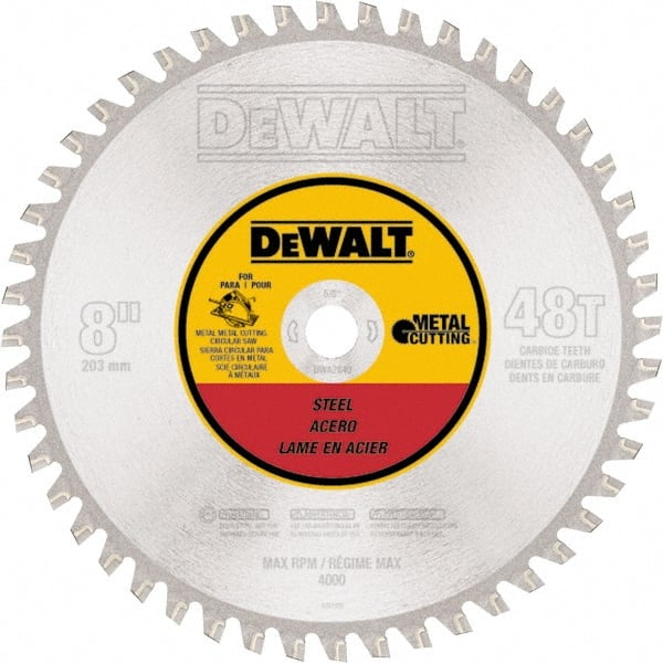 DeWALT - 8" Diam, 5/8" Arbor Hole Diam, 48 Tooth Wet & Dry Cut Saw Blade - High Speed Steel, Crosscut Action, Standard Round Arbor - Exact Tooling