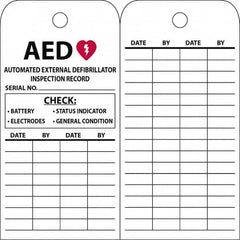 NMC - 3" High x 6" Long, AED, English Safety & Facility Quality Control Tag - 1 Side, White Vinyl/Polyester - Exact Tooling