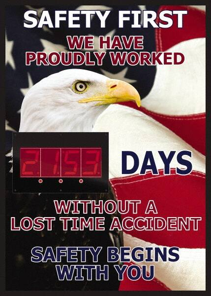 NMC - Scoreboards Scoreboard Type: Digital Scoreboard Legend: Safety First We Have Proudly Worked ____ Days Without A Lost Time Accident On The Job Safety Begins With You - Exact Tooling