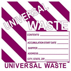 NMC - Universal Label - Legend: Universal Waste Contents______ Accumulation Start Date_____ Shipper_____ Address____ City, State, Zip____, English, Purple, 6" Long x 6" High, Sign Muscle Finish - Exact Tooling
