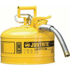 Justrite - Safety Dispensing Cans; Capacity: 2.5 Gal ; Material: Steel ; Color: Yellow ; Height (Decimal Inch): 12.000000 ; Diameter/Length (mm): 11.75 ; Approval Listing/Regulations: FM Approved; UL; ULC; TUV - Exact Tooling