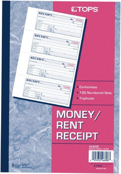 TOPS - 100 Sheet, 2-3/4 x 7-1/8", Receipt Book - Exact Tooling