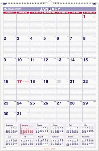 AT-A-GLANCE - 12 Sheet, 20 x 30", Wall Calendar - Blue & Red - Exact Tooling