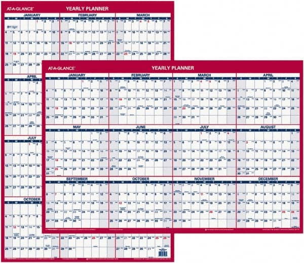 AT-A-GLANCE - 1 Sheet, 24 x 36", Planner Wall Calendar - Blue & Red - Exact Tooling