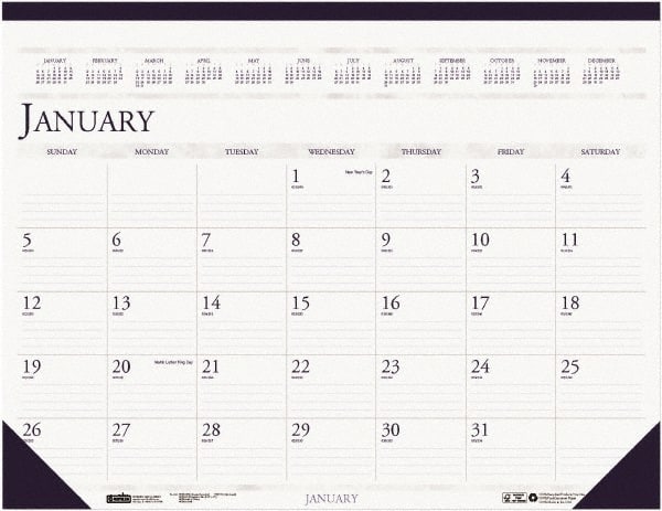House of Doolittle - 12 Sheet, 22 x 17", Desk Pad - White & Blue - Exact Tooling