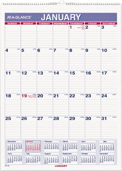 AT-A-GLANCE - 12 Sheet, 8" x 11", Wall Calendar - Blue & Red - Exact Tooling