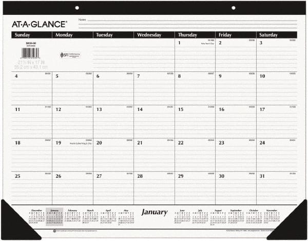 AT-A-GLANCE - 12 Sheet, 22 x 17", Desk Pad - White & Black - Exact Tooling