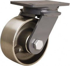 Hamilton - 6" Diam x 2-1/2" Wide x 7-3/4" OAH Top Plate Mount Swivel Caster - Forged Steel, 2,400 Lb Capacity, Tapered Roller Bearing, 4-1/2 x 6-1/2" Plate - Exact Tooling