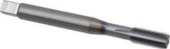 OSG - 3/8-24 UNF 2B 5 Flute TiCN Finish Solid Carbide Straight Flute Machine Tap - Modified Bottoming, Right Hand Thread, 100mm OAL, 1-1/4" Thread Length, Oversize - Exact Tooling
