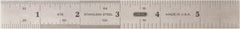 General - 6" Long, 1/100, 1/64, 1/50, 1/32, 1/20, 1/16, 1/10, 1/8" and 0.5, 1mm Graduation, Rigid Stainless Steel Rule - 4R & English/Metric Graduation Style, 3/4" Wide, Silver, Polished Finish - Exact Tooling