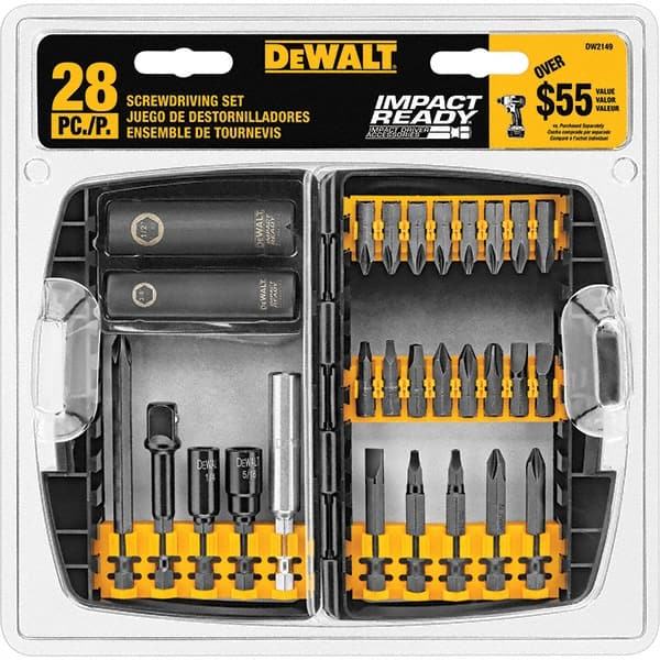DeWALT - 28 Piece, Screwdriver Bit Set - SQ1, SQ2, SQ3, 1/4" Drive - Exact Tooling