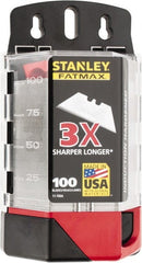 Stanley - 100 Piece High Carbon Steel Utility Knife Blade - 2-7/16" OAL, 0.024" Blade Thickness - Exact Tooling