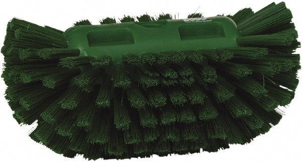 Vikan - 1-1/2" Bristle Length, Polyester Utility Scrub Brush - 5-1/2" Wide Head, 8" OAL, European Threaded Handle, Green, Polypropylene Block - Exact Tooling