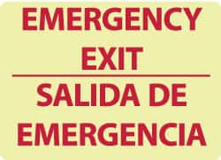 NMC - Emergency Exit, Pressure Sensitive Vinyl Exit Sign - 14" Wide x 10" High, English/Spanish, Glow-in-the-Dark - Exact Tooling