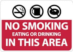 NMC - "No Smoking Eating or Drinking in This Area", 10" Long x 14" Wide, Rigid Plastic Safety Sign - Rectangle, 0.05" Thick, Use for Smoking Regulations - Exact Tooling