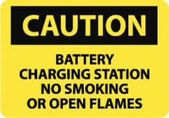 NMC - "Caution - Battery Charging Station - No Smoking or Open Flames", 7" Long x 10" Wide, Aluminum Safety Sign - Rectangle, 0.04" Thick, Use for Accident Prevention - Exact Tooling