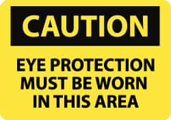 NMC - "Caution - Eye Protection Must Be Worn in This Area", 10" Long x 14" Wide, Aluminum Safety Sign - Rectangle, 0.04" Thick, Use for Accident Prevention - Exact Tooling