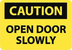 NMC - Caution - Open Door Slowly, Aluminum Fire and Exit Sign - 10" Wide x 7" High - Exact Tooling