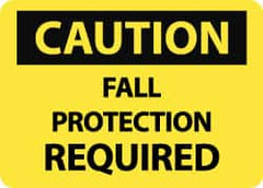 NMC - "Caution - Fall Protection Required", 10" Long x 14" Wide, Rigid Plastic Safety Sign - Rectangle, 0.05" Thick, Use for Accident Prevention - Exact Tooling