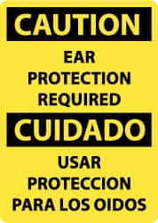 NMC - "Caution - Ear Protection Required", 14" Long x 10" Wide, Rigid Plastic Safety Sign - Rectangle, 0.05" Thick, Use for Accident Prevention - Exact Tooling