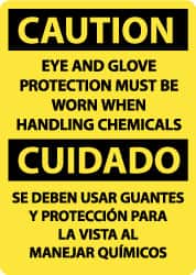 NMC - "Caution - Eye and Glove Protection Must Be Worn When Handling Chemicals", 14" Long x 10" Wide, Pressure-Sensitive Vinyl Safety Sign - Rectangle, 0.004" Thick, Use for Accident Prevention - Exact Tooling
