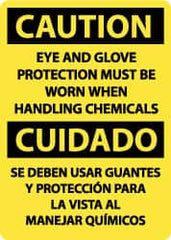 NMC - "Caution - Eye and Glove Protection Must Be Worn When Handling Chemicals", 14" Long x 10" Wide, Pressure-Sensitive Vinyl Safety Sign - Rectangle, 0.004" Thick, Use for Accident Prevention - Exact Tooling