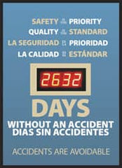 NMC - Scoreboards Scoreboard Type: Digital Scoreboard Legend: Safety Is the Priority, Quality Is the Standard - ___ Days without an Accident - Accidents Are Avoidable - Exact Tooling