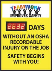 NMC - Scoreboards Scoreboard Type: Digital Scoreboard Legend: Teamwork Improves Safety - ___ Days without an OSHA Recordable Injury - on the Job Safety Begins with You - Exact Tooling