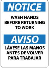 NMC - "Notice - Wash Hands Before Returning to Work", 14" Long x 10" Wide, Aluminum Safety Sign - Rectangle, 0.04" Thick, Use for Restroom, Janitorial & Housekeeping - Exact Tooling