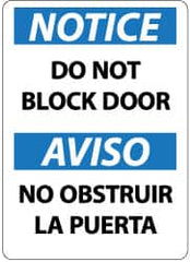NMC - "Notice - Do Not Block Door", 14" Long x 10" Wide, Rigid Plastic Safety Sign - Rectangle, 0.05" Thick, Use for Accident Prevention - Exact Tooling