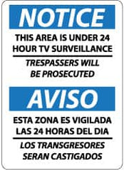NMC - "Notice - This Area Is under 24 Hour TV Surveillance - Trespassers Will Be Prosecuted", 14" Long x 10" Wide, Pressure-Sensitive Vinyl Safety Sign - Rectangle, 0.004" Thick, Use for Security & Admittance - Exact Tooling