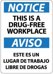 NMC - "Notice - This Is a Drug-Free Workplace", 14" Long x 10" Wide, Aluminum Safety Sign - Rectangle, 0.04" Thick, Use for Security & Admittance - Exact Tooling