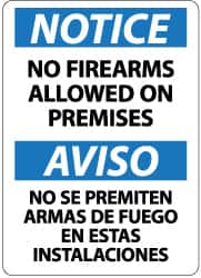 NMC - "Notice - No Firearms Allowed on Premises", 14" Long x 10" Wide, Rigid Plastic Safety Sign - Rectangle, 0.05" Thick, Use for Accident Prevention - Exact Tooling
