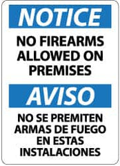 NMC - "Notice - No Firearms Allowed on Premises", 14" Long x 10" Wide, Aluminum Safety Sign - Rectangle, 0.04" Thick, Use for Accident Prevention - Exact Tooling