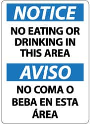 NMC - "Notice - No Eating or Drinking in This Area", 14" Long x 10" Wide, Rigid Plastic Safety Sign - Rectangle, 0.05" Thick, Use for Security & Admittance - Exact Tooling