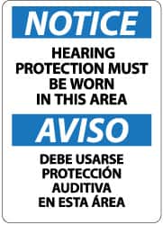 NMC - "Notice - Hearing Protection Must Be Worn in This Area", 14" Long x 10" Wide, Pressure-Sensitive Vinyl Safety Sign - Rectangle, 0.004" Thick, Use for Accident Prevention - Exact Tooling