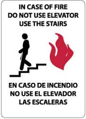 NMC - In Case of Fire - Do Not Use Elevator - Use the Stairs, Plastic Fire and Exit Sign - 10" Wide x 14" High, English/Spanish - Exact Tooling