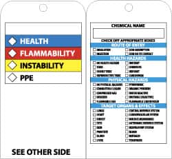 NMC - 3" High x 6" Long, HEALTH-FLAMMABILITY-INSTABILITY-PPE, English Safety & Facility Accident Prevention Tag - Tag Header: Notice, 2 Sides, Black, White, Yellow, Red & Blue Laminated Vinyl - Exact Tooling