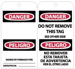 NMC - 3" High x 6" Long, DANGER, English Safety & Facility Lockout Tag - Tag Header: Danger, 2 Sides, Black, Red & White Unrippable Vinyl - Exact Tooling
